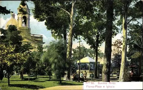 Ak Buenos Aires Argentinien, Flores Plaza e Iglesia
