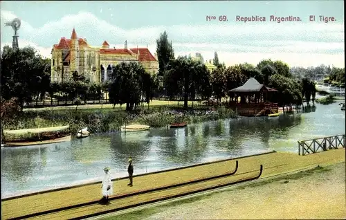 Ak Republica Argentina Argentinien, El Tigre, Promenade am Wasser