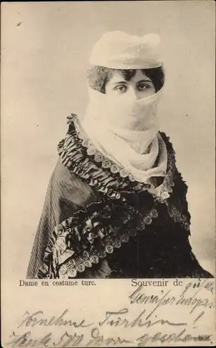 Ak Dame en costume turc, verschleierte Frau