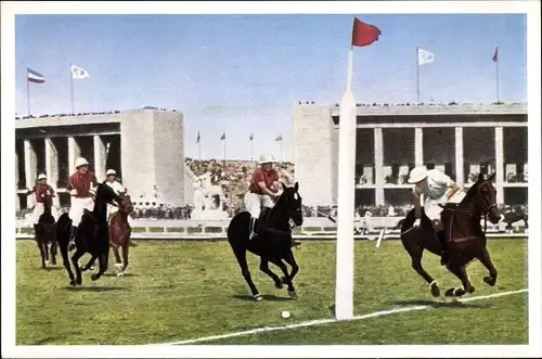 Sammelbild Olympia 1936 Serie 27 Nr. 5, Polospiel auf dem Maifeld, Argentinien Mexiko, Franck-Kaffee