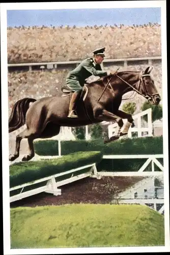 Sammelbild Olympia 1936, Serie 27 Bild 4, dt. Jagdspringer Hauptmann v. Barnekow, Pferd Nordland