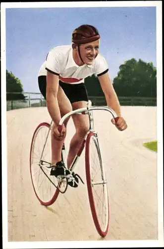 Sammelbild Olympia 1936, Serie 26 Bild 4, Der deutsche Radrennfahrer Toni Merkens, Franck-Kaffee