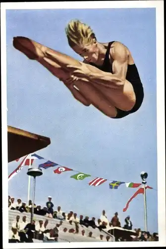 Sammelbild Olympia 1936, Serie 24 Bild 6, Turmspringer Dick Degener (USA), Franck-Kaffee