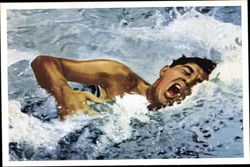 Sammelbild Olympia 1936 Serie 22 Bild 2, Schwimmer Jack Medica, USA, Franck Kaffee