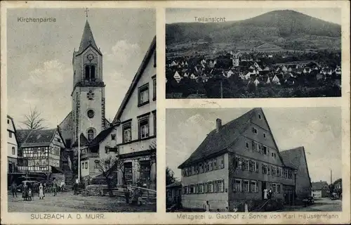Ak Sulzbach an der Murr, Metzgerei und Gasthof zur Sonne, Kirche, Teilansicht