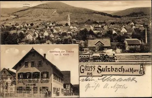 Ak Sulzbach an der Murr, Gasthaus zur Traube, Bahnhof, Gleisseite, Totalansicht