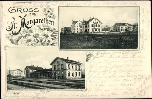 Ak Sankt Margarethen Kanton Sankt Gallen Schweiz, Bahnhof, Gleisseite, Ortsansicht
