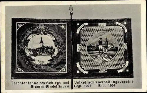 Ak Sindelfingen in Württemberg, Trachtenfahne des Gebirgs und Volkstrachtenerhaltungsvereins 1934