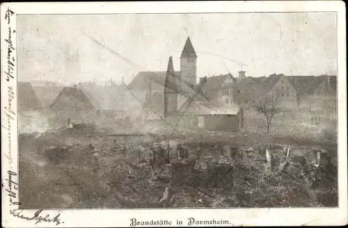 Ak Darmsheim Sindelfingen in Württemberg, Brandstätte im Ort, Brandkatastrophe