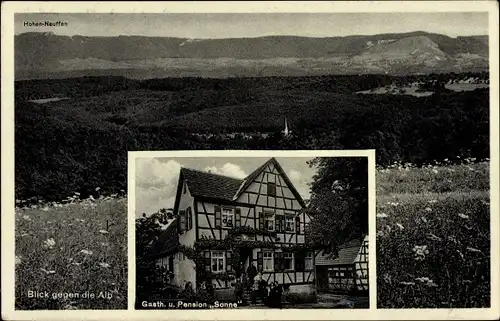 Ak Waldenbuch in Baden Württemberg, Gasthaus und Pension zur Sonne, Hoher Neuffen