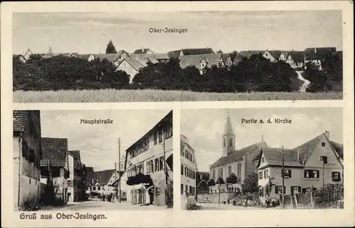 Ak Oberjesingen Herrenberg in Württemberg, Kirche, Hauptstraße, Totalansicht