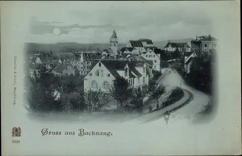 Mondschein Ak Backnang in Württemberg, Totalansicht der Ortschaft