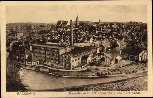 Ak Backnang in Württemberg, Totalansicht mit Lederfabrik