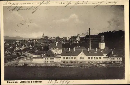 Ak Backnang in Württemberg, Blick auf den Ort mit Städtischem Schlachthof