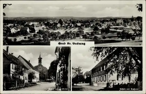 Ak Grab Großerlach in Württemberg, Schule, Rathaus, Kirche, Totalansicht