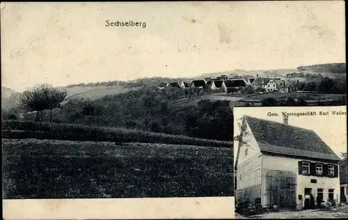 Ak Sechselberg Althütte in Württemberg, Gemischtwarenhandlung, Blick auf den Ort