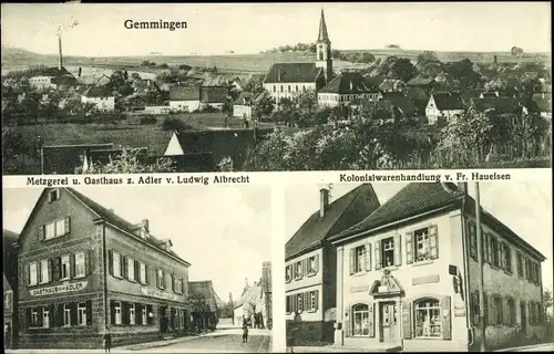 Ak Gemmingen in Baden Württemberg, Kolonialwarenhandlung Haueisen, Gasthaus zum Adler