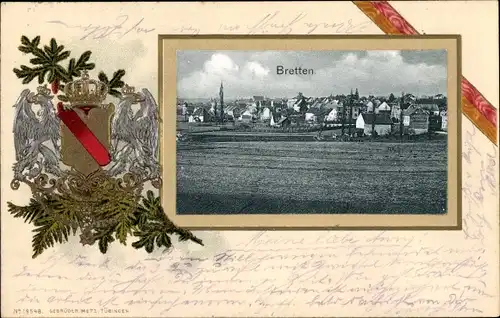 Präge Wappen Ak Bretten in Baden, Blick auf den Ort