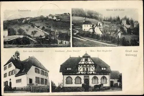 Ak Steinegg Neuhausen im Enzkreis Schwarzwald, Gasthaus Zum Hirsch, Kirche, Ruine, Rathaus