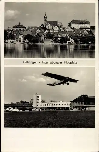 Ak Böblingen in Württemberg, Internationaler Flugplatz, Flugzeug, Stadtansicht