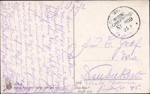 Ak Stempel Marinepost MSP Nr. 209, Kleiner Kreuzer Frankfurt