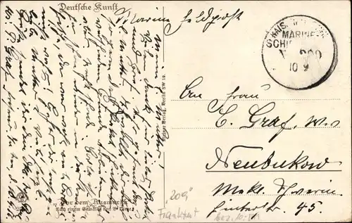 Ak Stempel Marinepost MSP Nr. 209, Kleiner Kreuzer Frankfurt