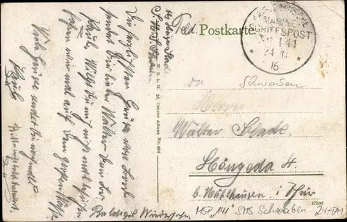 Ak Stempel Marinepost MSP Nr. 141, Linienschiff SMS Schwaben
