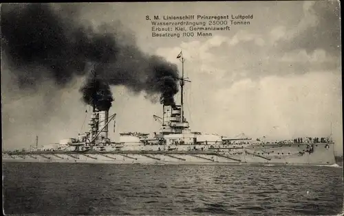 Ak Deutsches Kriegsschiff, SMS Prinzregent Luitpold, Großlinienschiff, Kaiserliche Marine