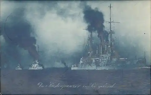 Ak Deutsche Kriegsschiffe, Die Küstenpanzer in See gehend, Kaiserliche Marine