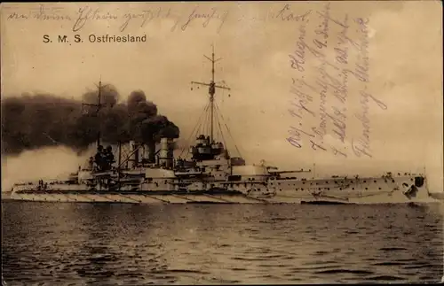 Ak Deutsches Kriegsschiff SMS Ostfriesland, Kaiserliche Marine