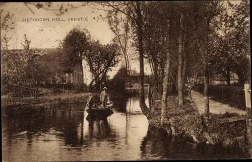 Ak Giethoorn Overijssel Niederlande, Holl. Venetie, Flusspartie