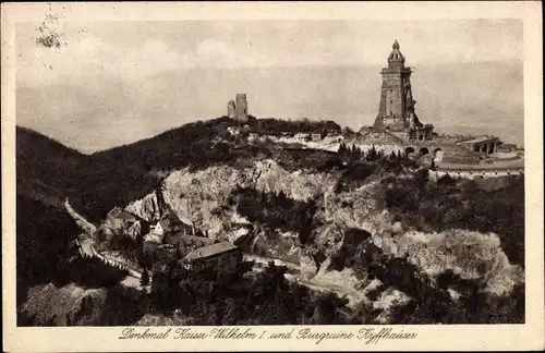 Ak Steinthaleben Kyffhäuserland in Thüringen, Burgruine Kyffhäuser, Kaiser Wilhelm Denkmal