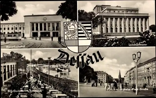 Ak Dessau, Hauptbahnhof, Landestheater, Wilhelm-Pieck-Straße, HO-Gaststätte Kornhaus, Wappen