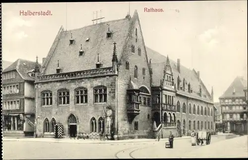 Ak Halberstadt, Rathaus, Roland