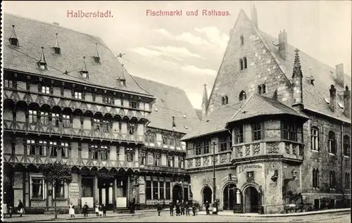 Ak Halberstadt im Harz, Rathaus und Fischmarkt