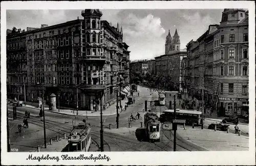 Ak Magdeburg, Hasselbachplatz, Straßenbahnen