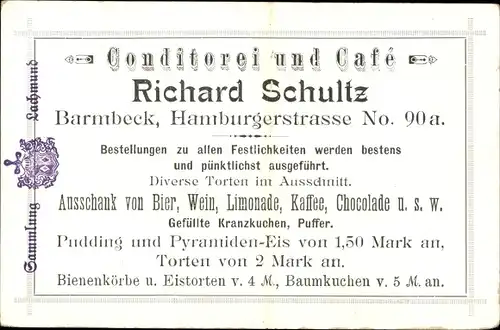 Ak Hamburg Nord Barmbek Barmbeck, Conditorei u. Cafe R. Schultz, Fleet bei der Reimers-Brücke