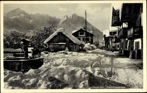 Ak Garmisch Partenkirchen in Oberbayern, Frühlingsstraße, Winteransicht