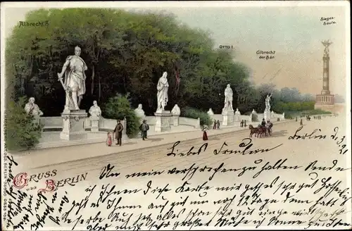 Litho Berlin Tiergarten, Denkmäler an der Siegesallee, Siegessäule