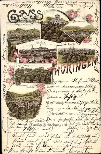 Litho Lutherstadt Eisenach in Thüringen, Wartburg, Erfurt, Ruhla, Inselsberg, Gotha