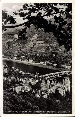 Ak Heidelberg am Neckar, Schloss und Stadt von der Molkenkur gesehen