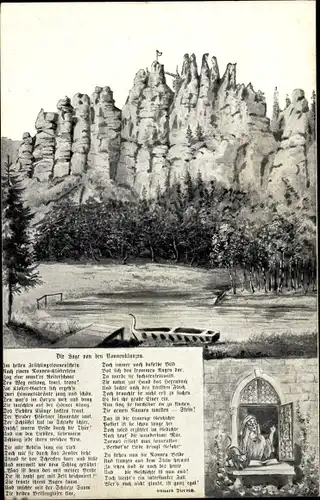 Ak Jonsdorf Sachsen, Die Sage von den Nonnenklunzen, Felsformation, Nonne am Klosterfenster