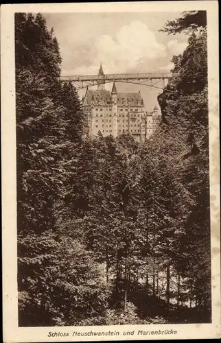 Ak Hohenschwangau Schwangau im Ostallgäu, Schloss Neuschwanstein, Marienbrücke