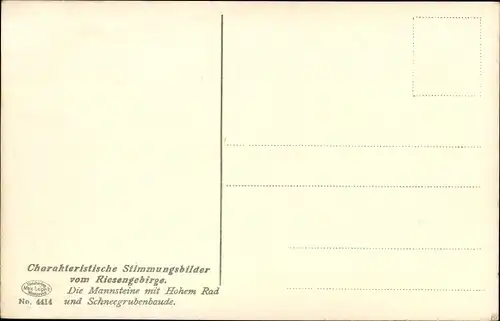 Ak Szklarska Poręba Schreiberhau Schlesien, Mannsteine m. Hohem Rad und Schneegrubenbaude