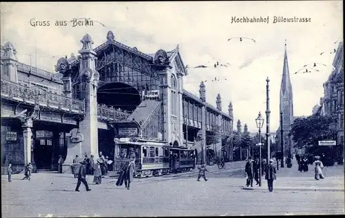 Ak Berlin Schöneberg, Hochbahnhof Bülowstraße, Straßenbahn