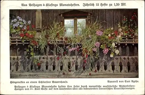 Künstler Ak Ugthe, C., Schliersee in Oberbayern, Hängenelken am einem Bauernhause