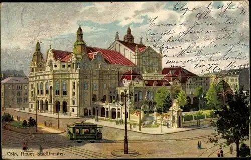 Litho Köln am Rhein, Neues Stadttheater, Straßenbahn