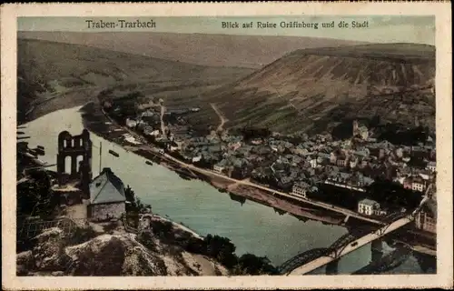 Ak Traben Trarbach an der Mosel, Blick auf die Ruine Gräfinburg und die Stadt