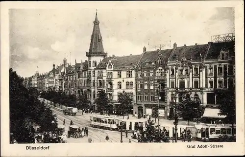 Ak Düsseldorf, Blick auf die Graf Adolf Straße, Straßenbahnen