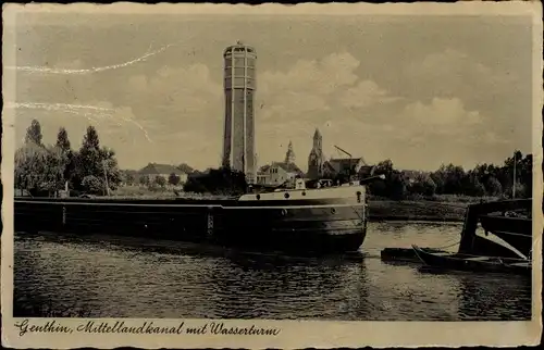 Ak Genthin am Elbe Havel Kanal, Mittellandkanal mit Wasserturm